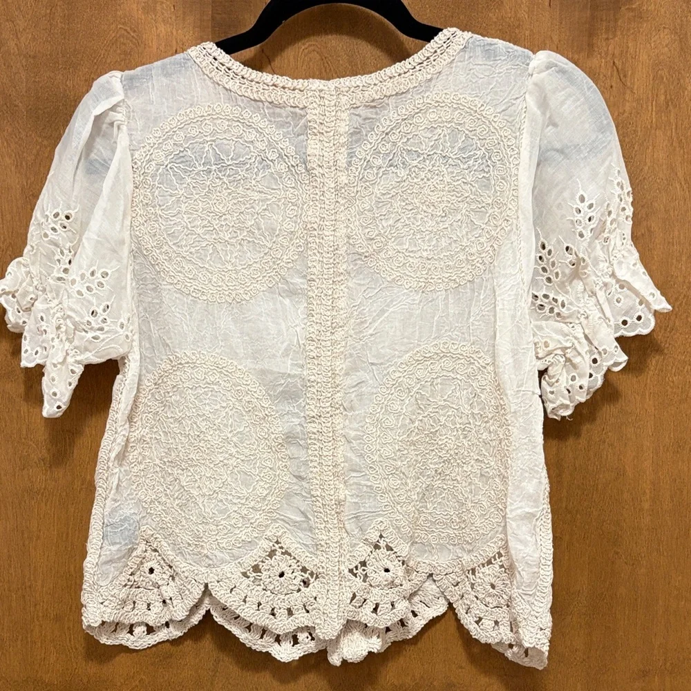 10. POL Women's Cream Lace Button-Up Blouse - Picture 2 of 2